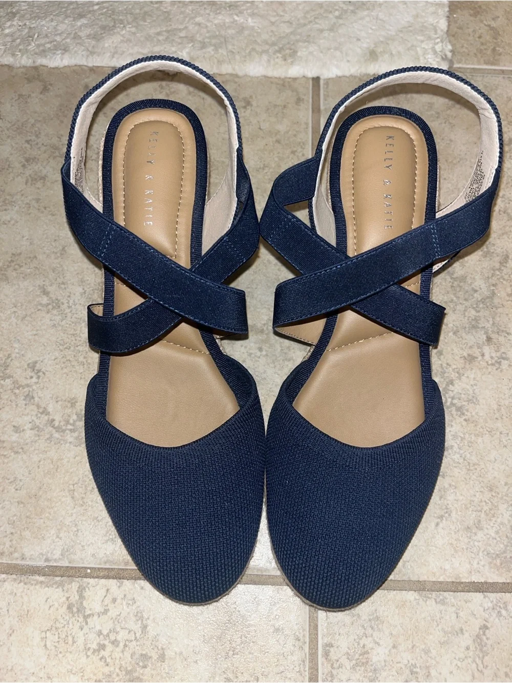 Kelly & Katie Navy Crisscross Wedge Slingbacks
